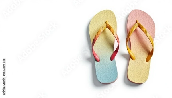 Fototapeta Pair of colorful flip-flops isolated on white , materials, multicolored, shot