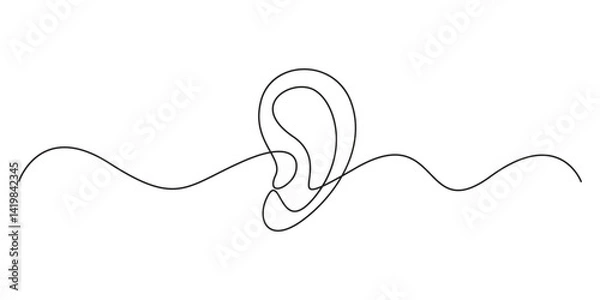 Fototapeta Ear continuous one line drawing. Single line art human ear. Isolated on white background vector illustration 