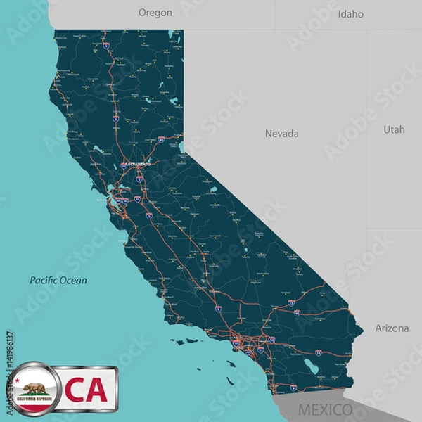Obraz Map of state California, USA