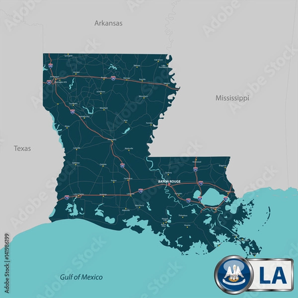 Fototapeta Mapa stanu Luizjana, USA