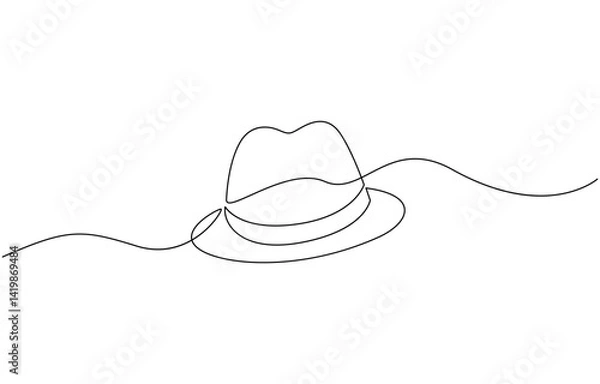 Fototapeta Continuous single drawn one line men hat, one line drawing of cowboy hat, Vector continuous one line drawing of panama hat simple line art vector illustration.
