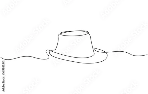 Fototapeta Continuous single drawn one line men hat, one line drawing of cowboy hat, Vector continuous one line drawing of panama hat simple line art vector illustration.