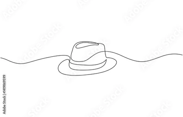 Fototapeta Continuous single drawn one line men hat, one line drawing of cowboy hat, Vector continuous one line drawing of panama hat simple line art vector illustration.