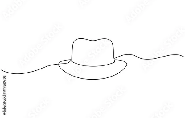 Fototapeta Continuous single drawn one line men hat, one line drawing of cowboy hat, Vector continuous one line drawing of panama hat simple line art vector illustration.