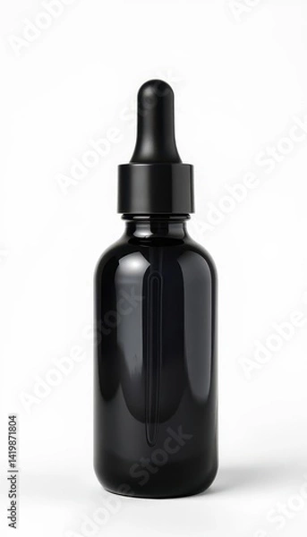 Fototapeta Sleek dark gray dropper bottle on white background , product display, advertising