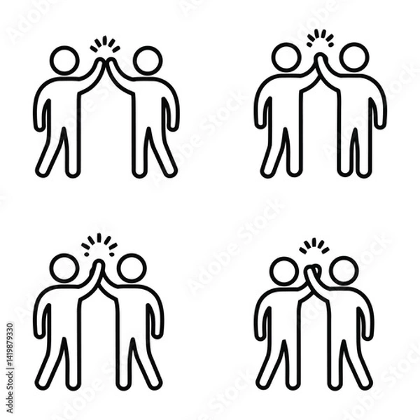 Obraz High Five Icon Set – Teamwork, Collaboration, Celebration Outline Vector