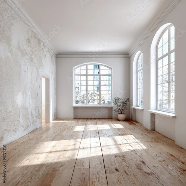 Fototapeta Bright and Airy Interior Design of Modern Empty Room with Natural Light