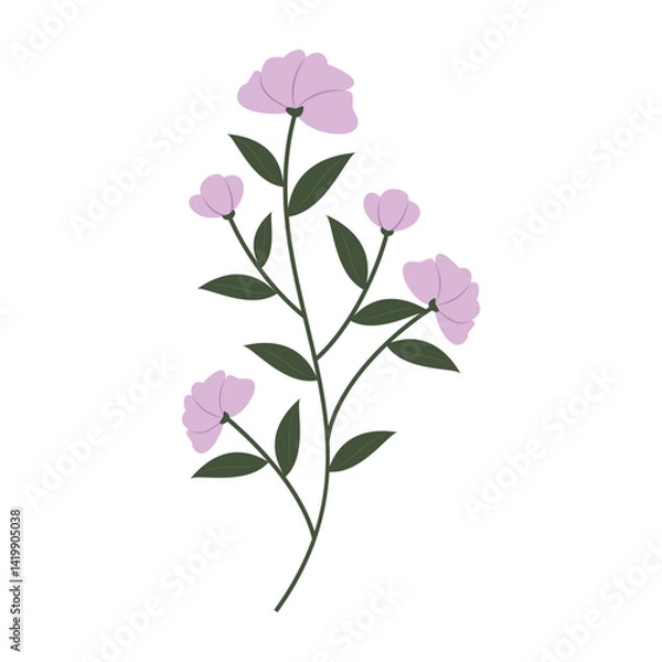 Fototapeta Flat floral and leaf vector set with soft colors and simple shapes