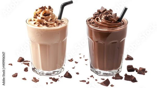 Obraz Delicious chocolate milk shake isolated on transparent and white background