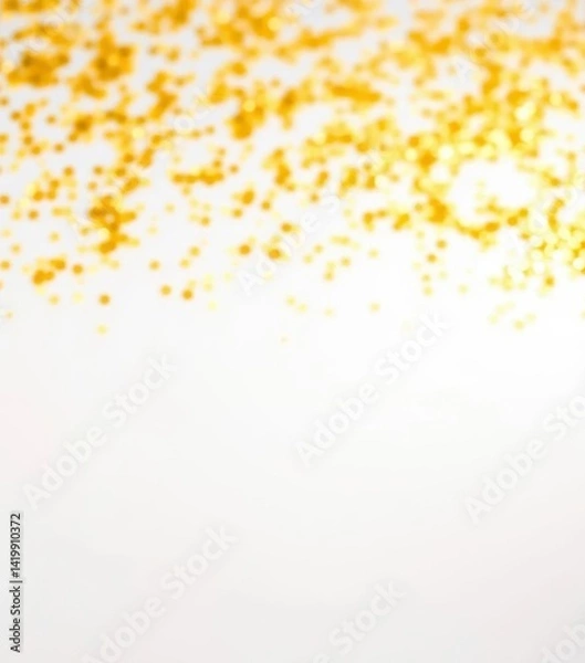 Fototapeta White background with scattered gold glitter bokeh, creating a dazzling, celebratory effect, festive, light
