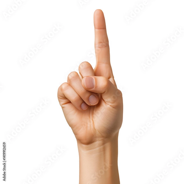 Fototapeta Male hand with index finger pointing up on white and transparent background