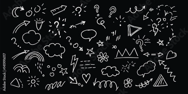 Fototapeta Line hand drawn brush marker underline, highlight, star element chalkboard set. 