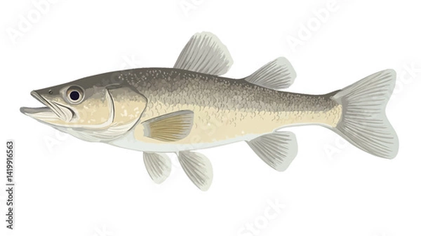Fototapeta This image is a detailed digital illustration of a fish. The fish is viewed from the side, horizontally. Its body is predominantly light beige or light gray.