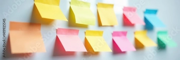 Fototapeta Colorful sticky notes on whiteboard showcasing mobile app wireframe improvements , workflow, app mockup, design process
