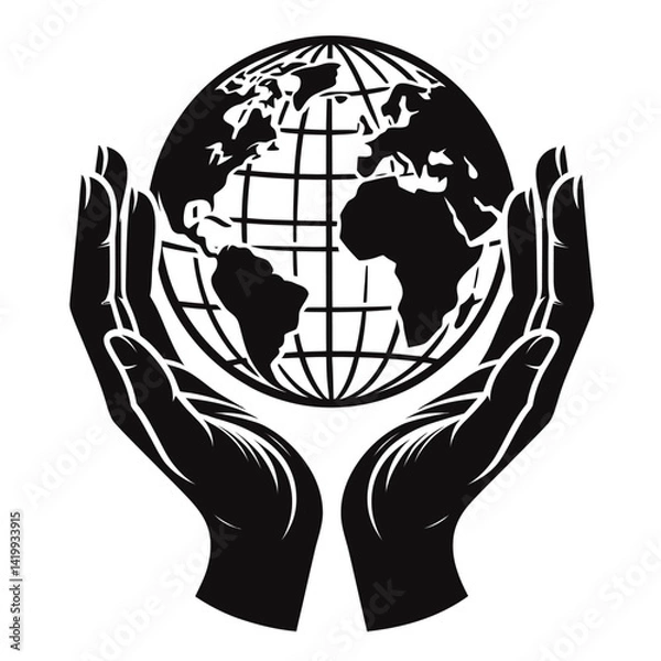 Obraz Globe held by two hands silhouette black color logo on white background
