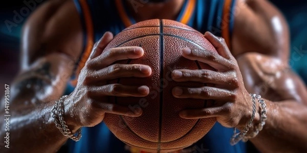 Obraz Sweaty Hands Gripping Basketball Close up of an Athlete