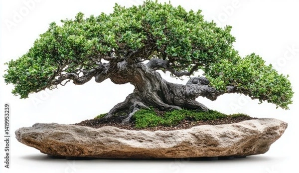 Fototapeta Serene Bonsai Tree on Natural Stone Base Capturing Tranquility and Natural Beauty in Artistic Arrangement