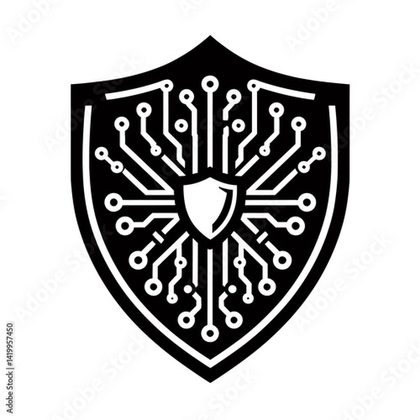 Obraz Shield with circuitry silhouette black color logo on white background