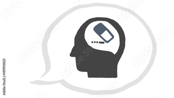 Fototapeta Conceptual illustration of memory loss or erasure, featuring a head silhouette with an eraser inside, symbolizing forgotten thoughts.