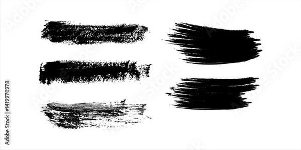 Fototapeta Ink brushstroke and paintbrush template with splashes grunge. Vector set black ink brush stroke. Dirty artistic design elements. Grunge splatter, dirt stain, brush