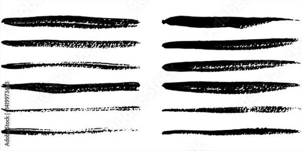 Fototapeta Ink brushstroke and paintbrush template with splashes grunge. Vector set black ink brush stroke. Dirty artistic design elements. Grunge splatter, dirt stain, brush