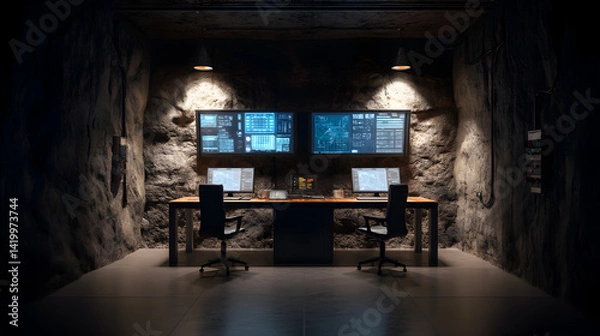 Obraz Secluded Underground Bunker Control Room with Advanced Technology