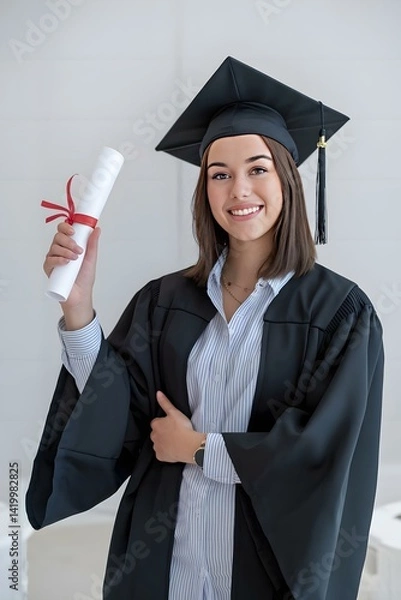 Obraz A graduate girl with a certificate