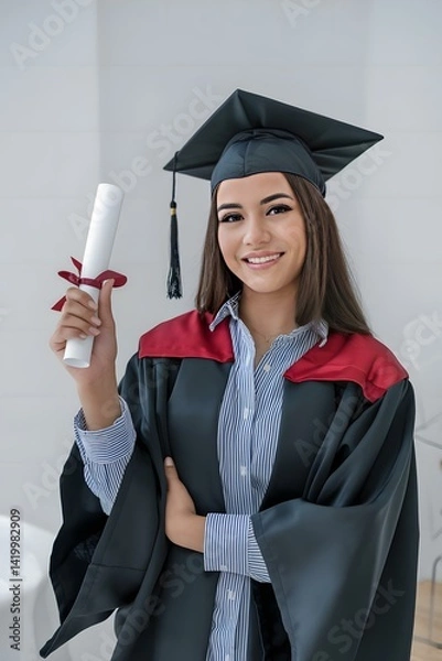 Obraz A graduate girl with a certificate