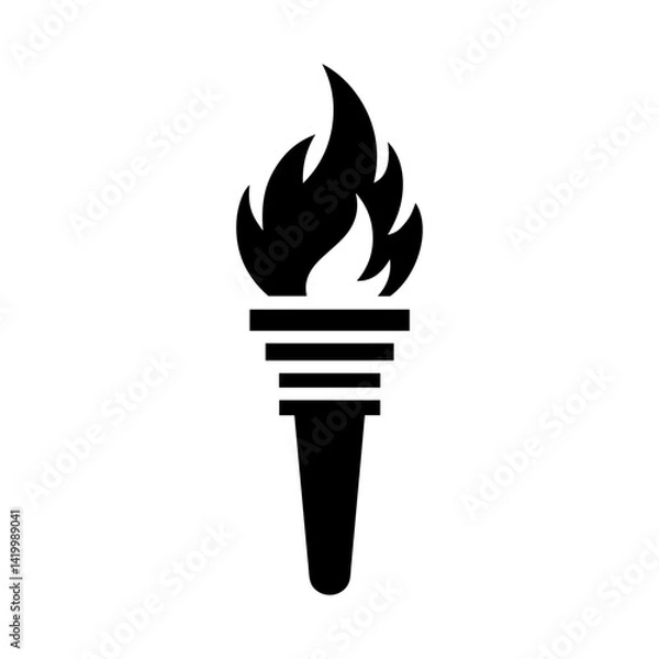 Fototapeta A bold, black and white illustration of a torch with flames, representing power and guidance.