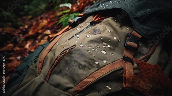 Fototapeta Waterproof Backpack Outdoors on Forest Floor