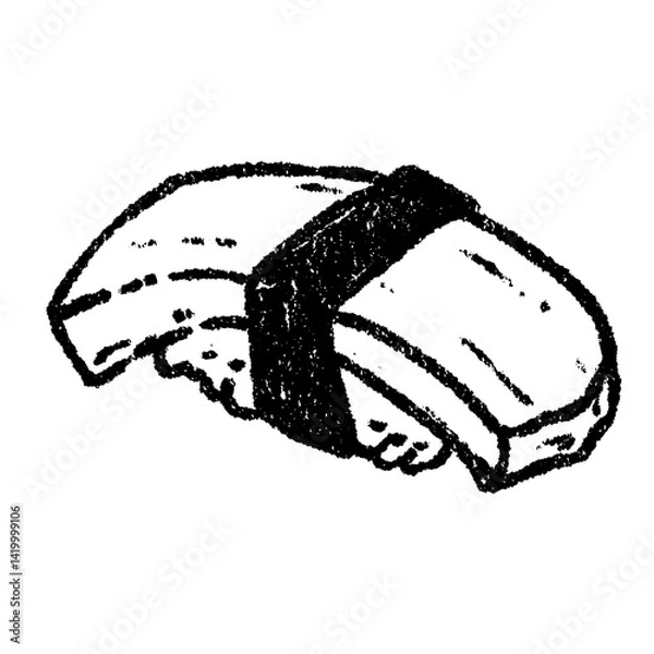 Fototapeta Rough Line Art of Nigiri Sushi with Seaweed Wrap in Minimal Style