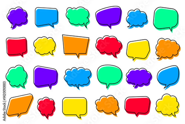 Fototapeta Set of vector speech bubble labels. Retro color special offer design elements, chat emblem, black callout