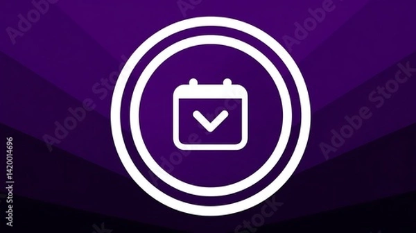 Obraz Calendar Symbol with Down Arrow within Double White Circle Graphic against Purple Gradient Backdrop