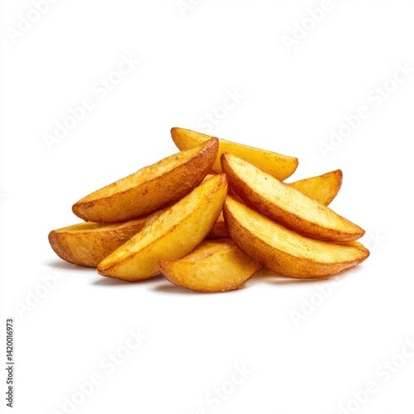 Fototapeta Potato wedges arranged neatly isolated on white background on white background