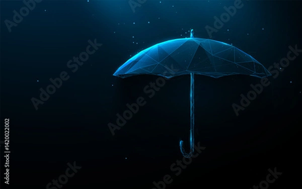Obraz Futuristic Digital Umbrella in Low Poly Wireframe Style on Dark Background