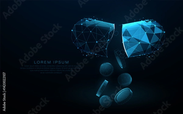 Obraz Futuristic Wireframe Capsule with Digital Pills on Dark Background