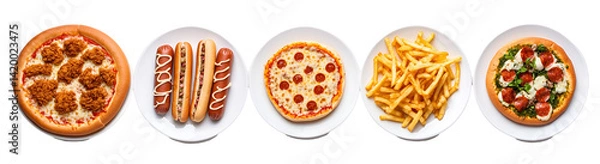 Fototapeta Artisan Hot Dogs in Brioche Rolls with pickles, onion and relishes. 