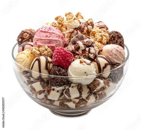 Fototapeta Delicious ice cream sundae bowl dessert table food isolated on transparent background