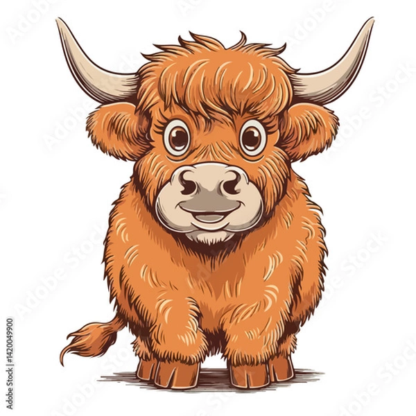 Fototapeta Cute highland cows funny vector white background
