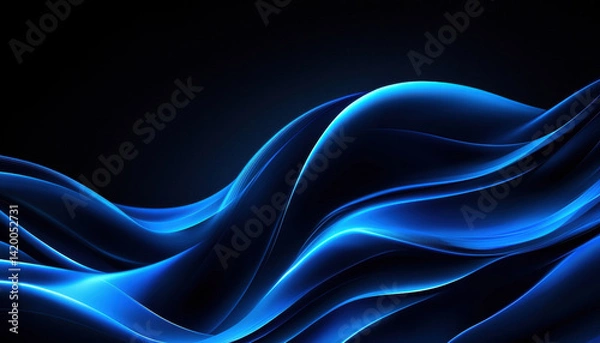 Fototapeta Dark background with flowing blue lines creates serene and dynamic atmosphere