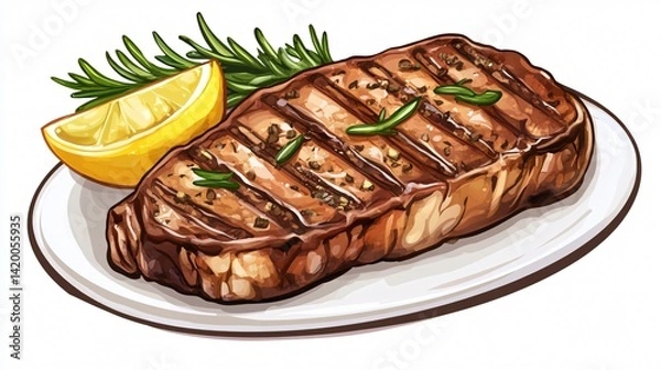 Fototapeta Juicy Steak Meat Vector Illustration on White Background - Single 2D Design