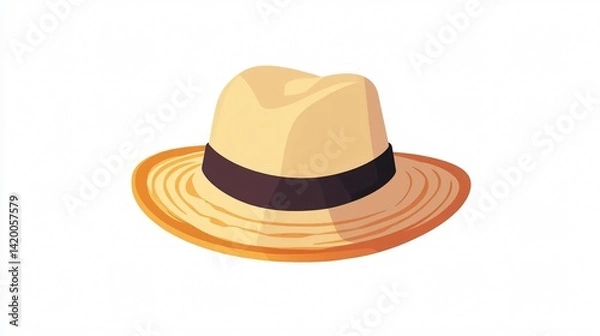 Fototapeta Sun Hat Vector Illustration, 2D Isolated Single Design