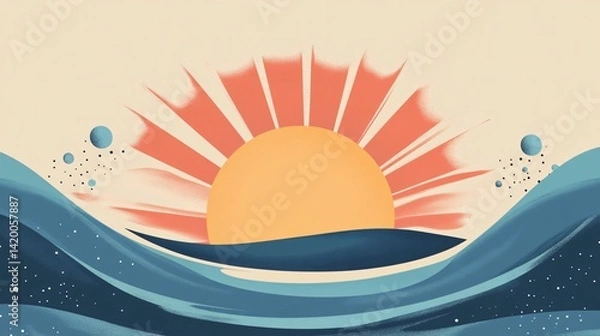 Fototapeta Vibrant Sunburst Blue Background Vector Illustration for Graphic Design Projects