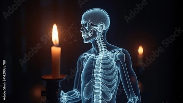 Fototapeta The mysterious combination of skeleton and candle