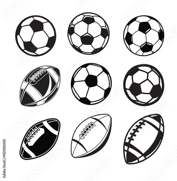 Obraz A vector set features soccer balls and icons for sport game and team play