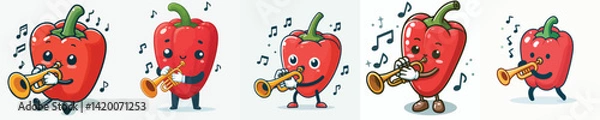Obraz cute bell pepper vector playing trumpet