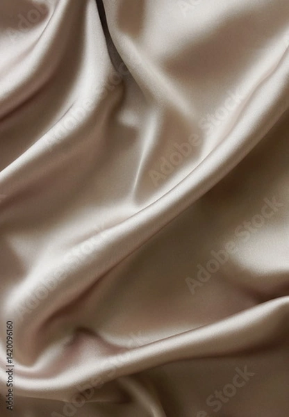 Fototapeta Silk texture beige brown color, abstract, drapery fabric, textile top view background template with copy space. 