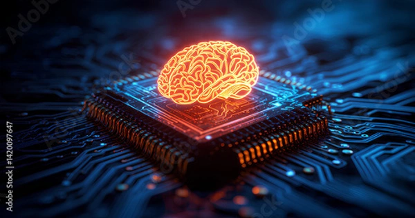Fototapeta Artificial Intelligence: Brain and Circuitry Intertwined
