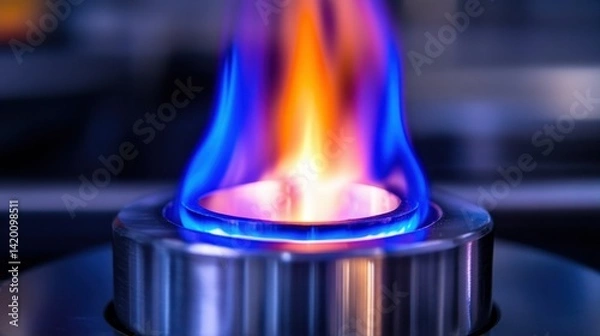 Fototapeta Close up view of blue and orange colored flames burning