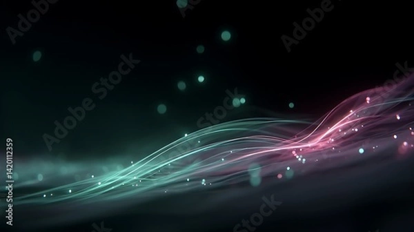 Obraz Energetic Wavy Light Streaks Flowing Across Dark Background with Light Particle Accents 99.